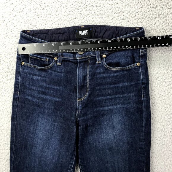 PAIGE Women's Size 26 Cut Out Frayed Hem HOXTON Dark Wash Emery Cropped Jeans - Picture 16 of 16